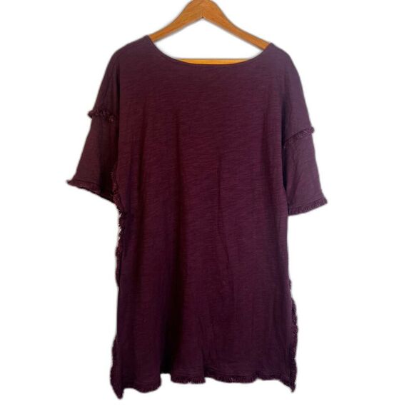 Umgee Fringe Oversized Tunic Boho Top Dark Purple Size Small Lagenlook Gypsy - Picture 2 of 11